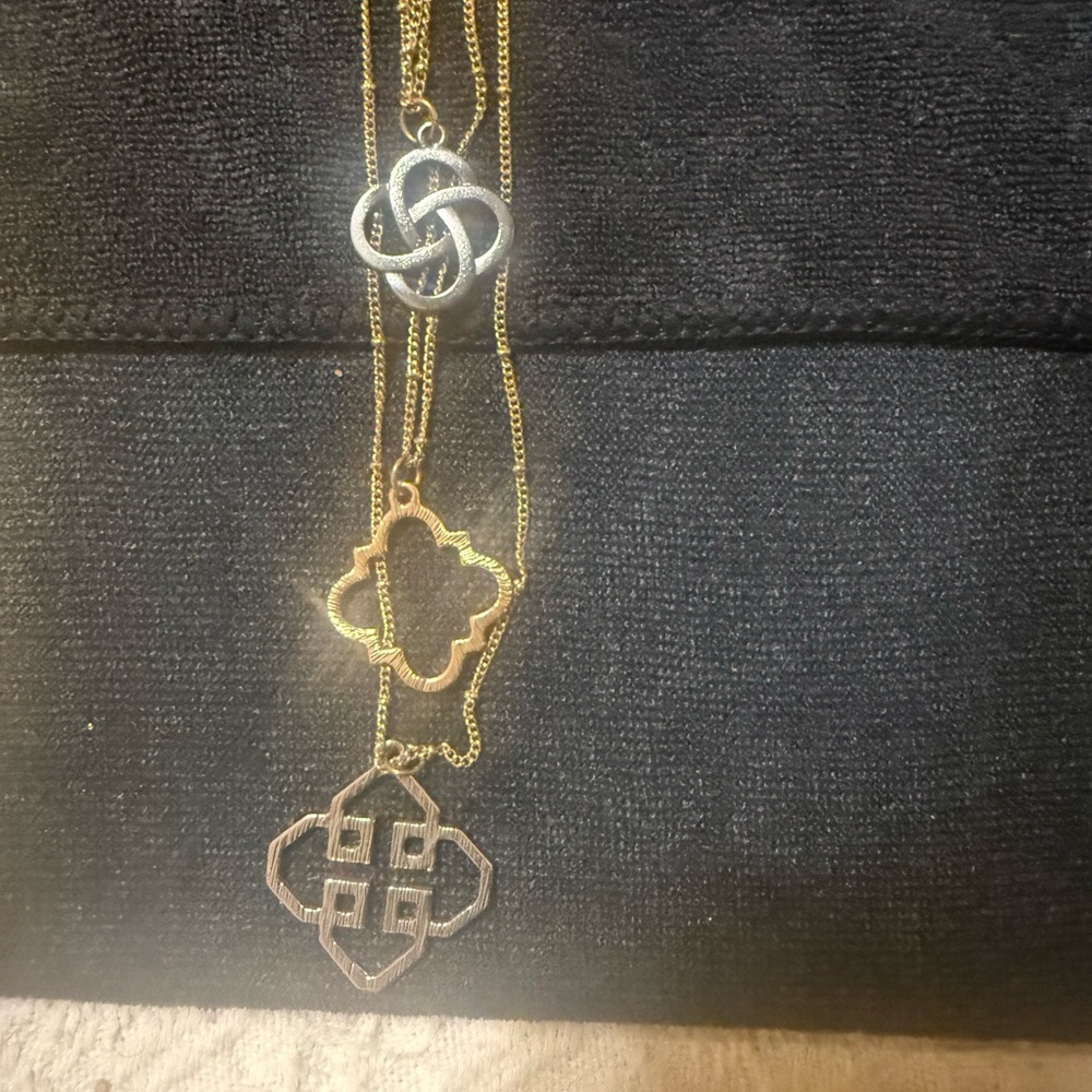 Elegant 3 strand Gold and Silver & Bronze Pendants Necklace